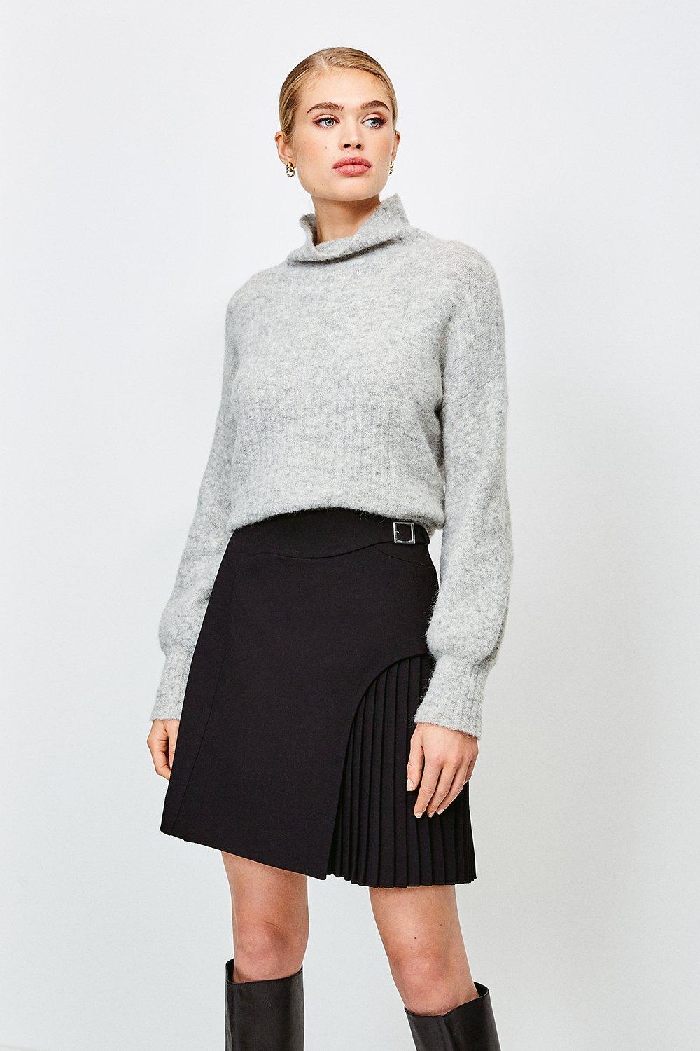 Feather Hem Ponte Mini Skirt