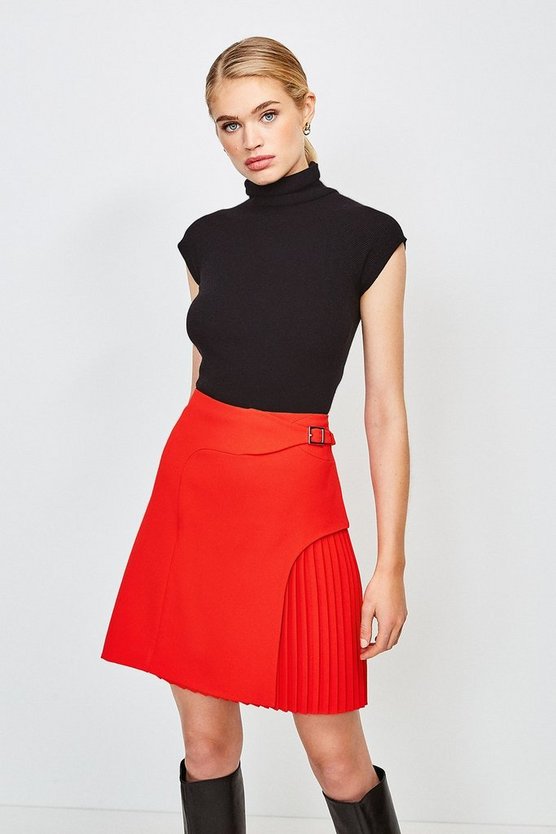Buckle Detail Pleated Mini Skirt | Karen Millen