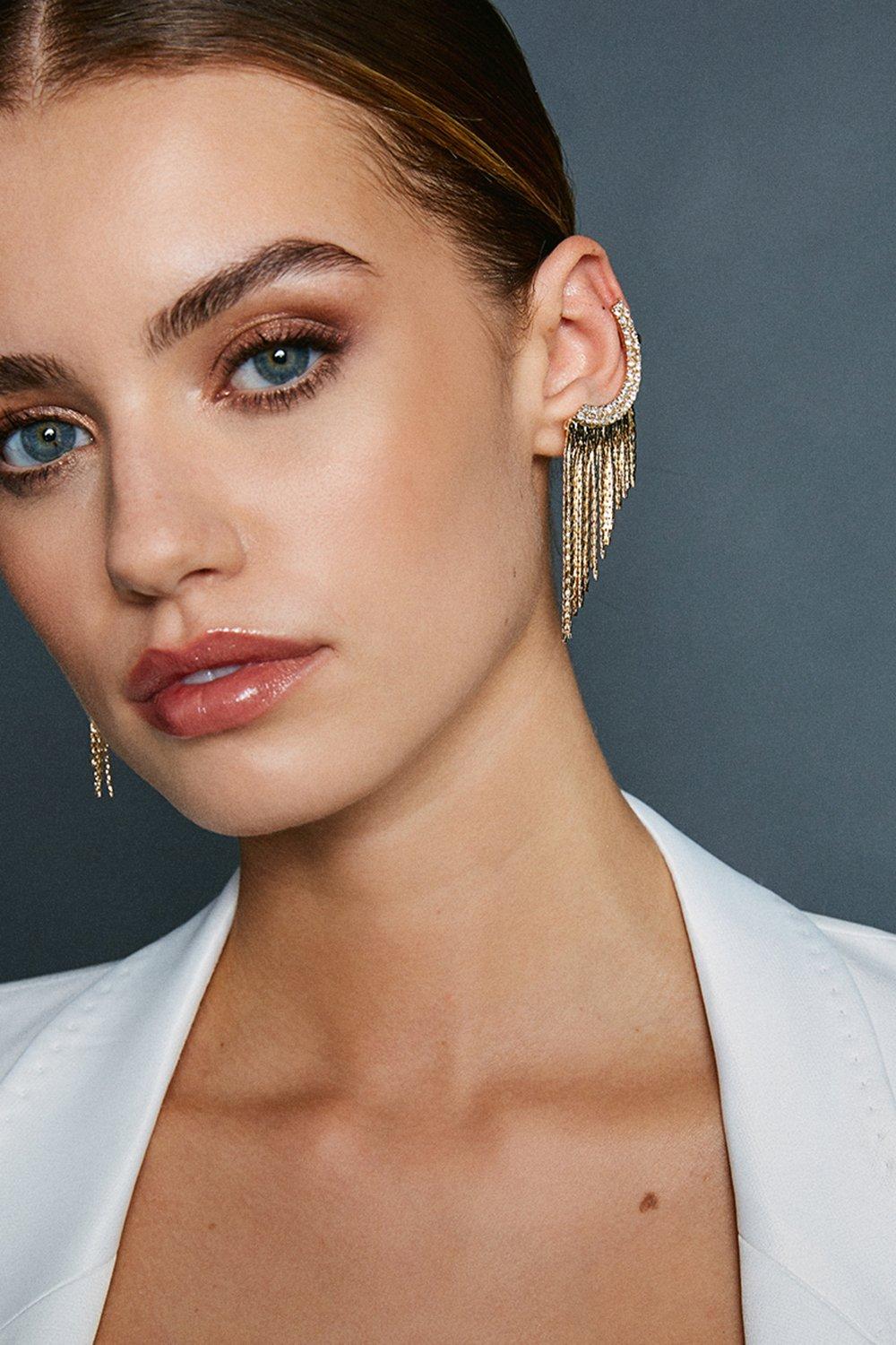 Gold Drop Ear Cuff Earrings