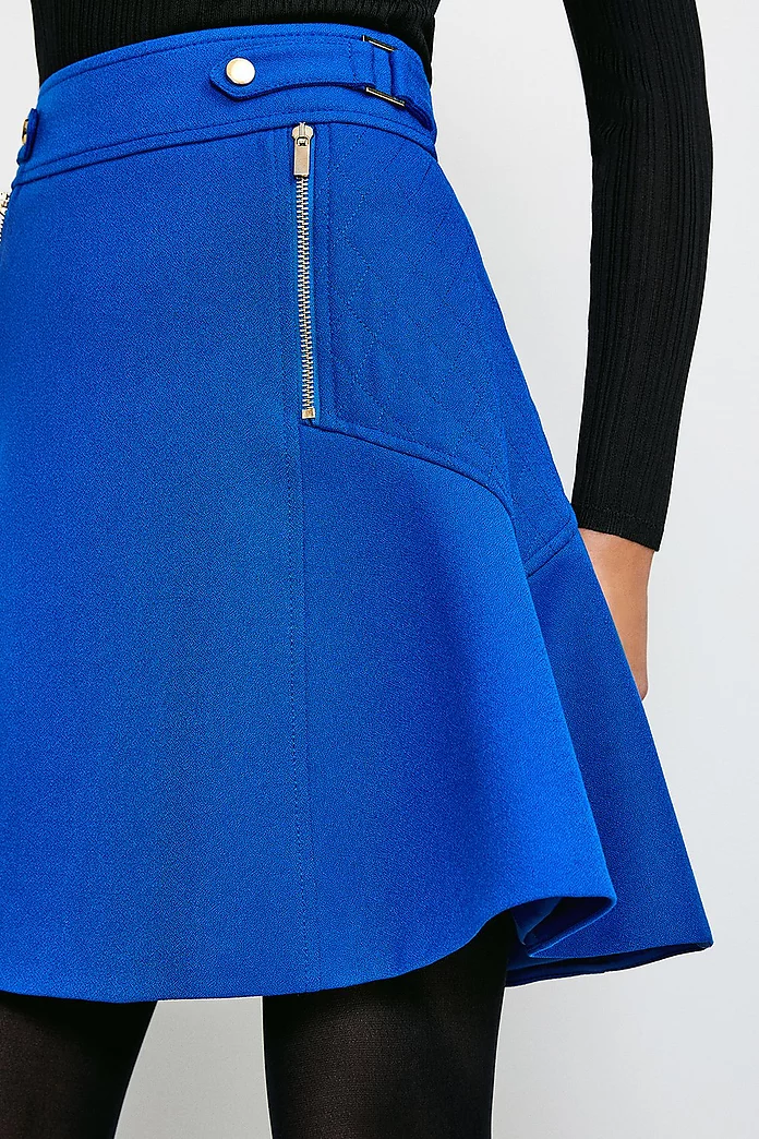 Structured Crepe Quilted Panelled A Line Skirt