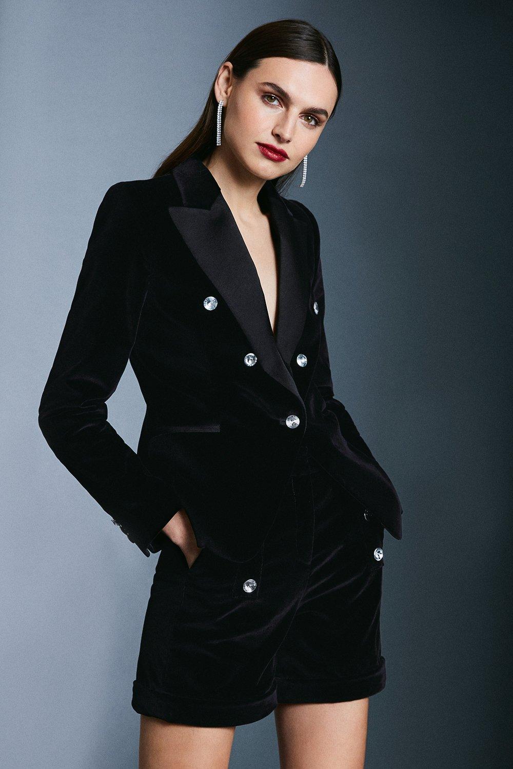 2019 designer Womens Shining velvet Metal lion Button suit Jacket coat outwear 