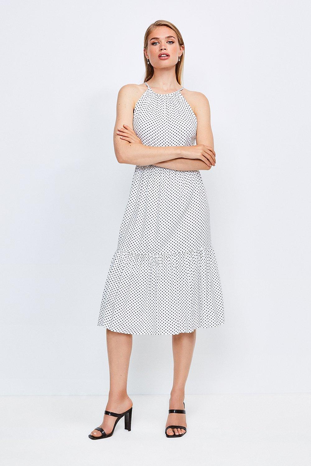 white spotted midi dress