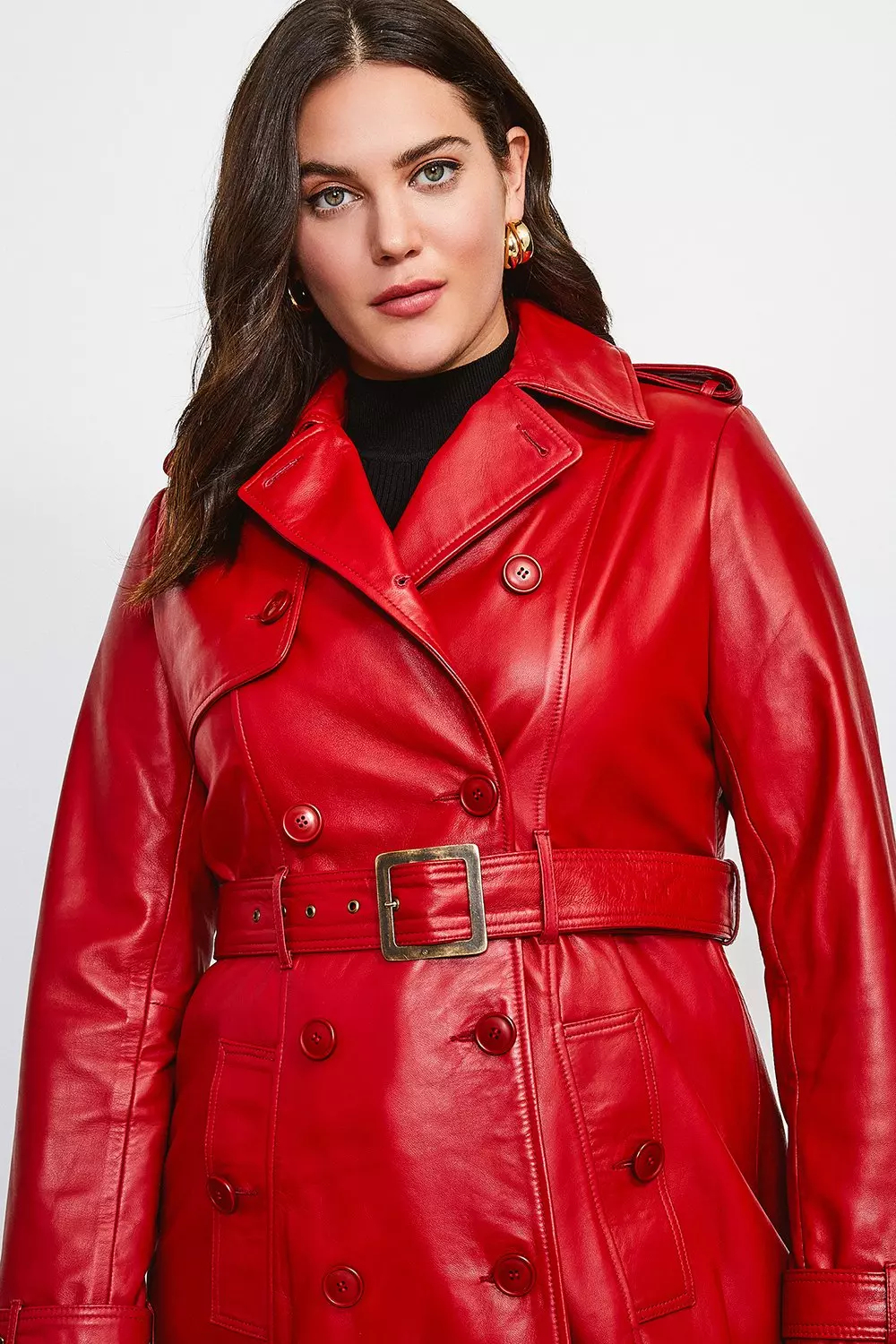 Plus size long outlet leather coat