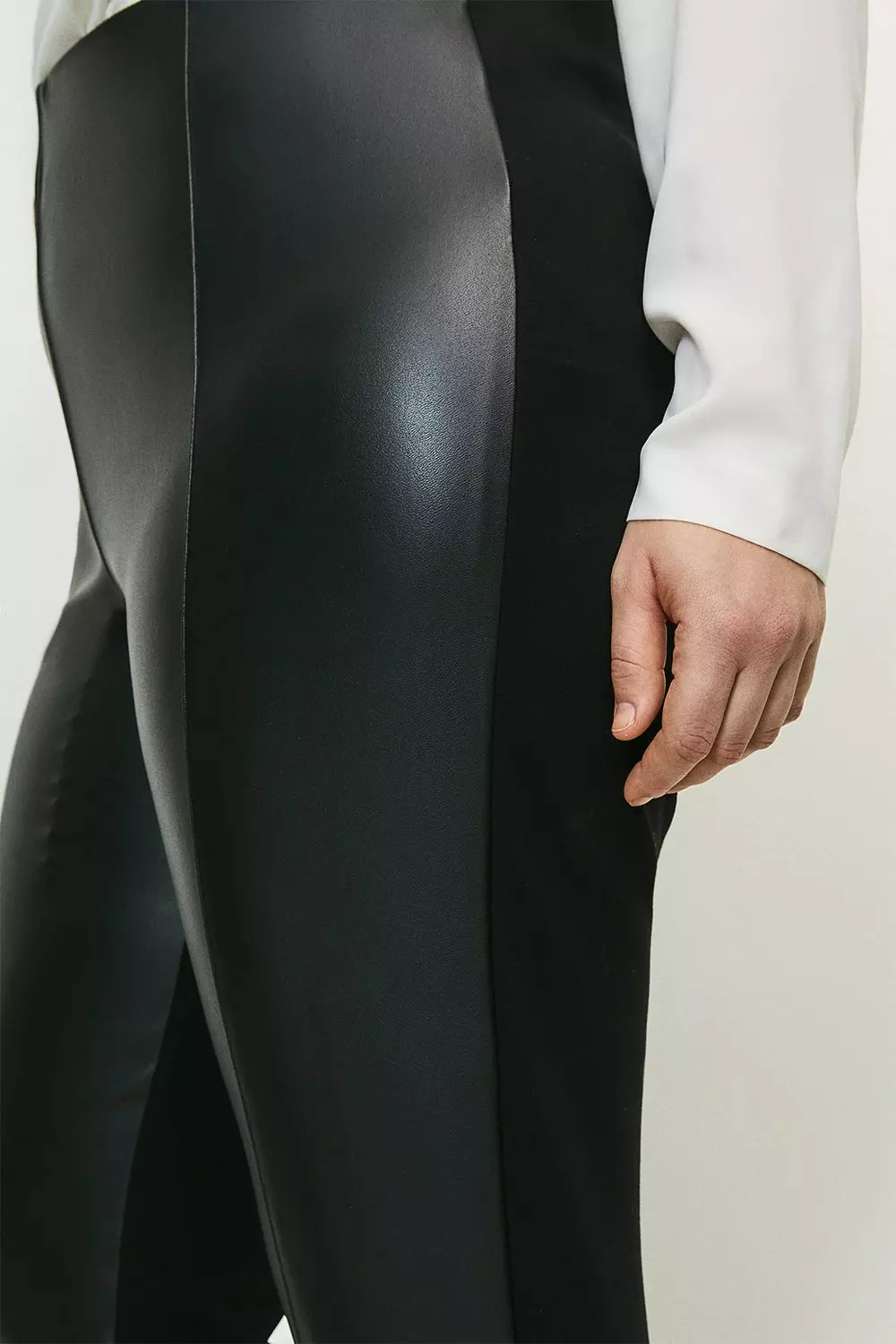 Plus Size Faux Leather Black Ponte Pant