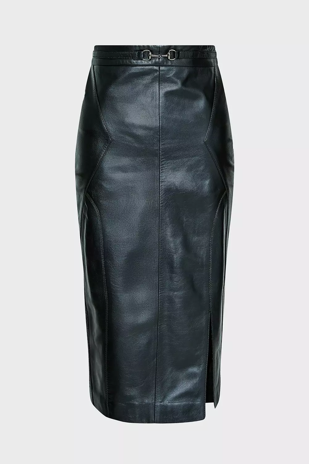 Black pencil skirt 2025 with leather trim