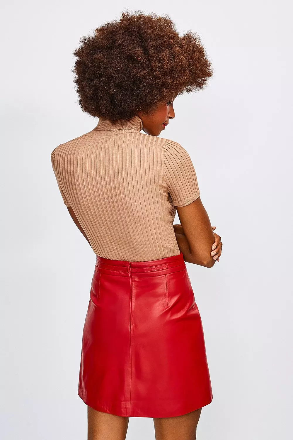 Bershka red leather on sale skirt