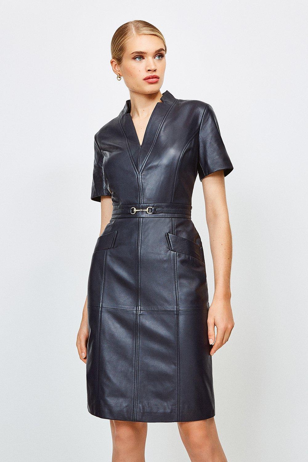 Leather Snaffle Trim Pencil Dress Karen Millen