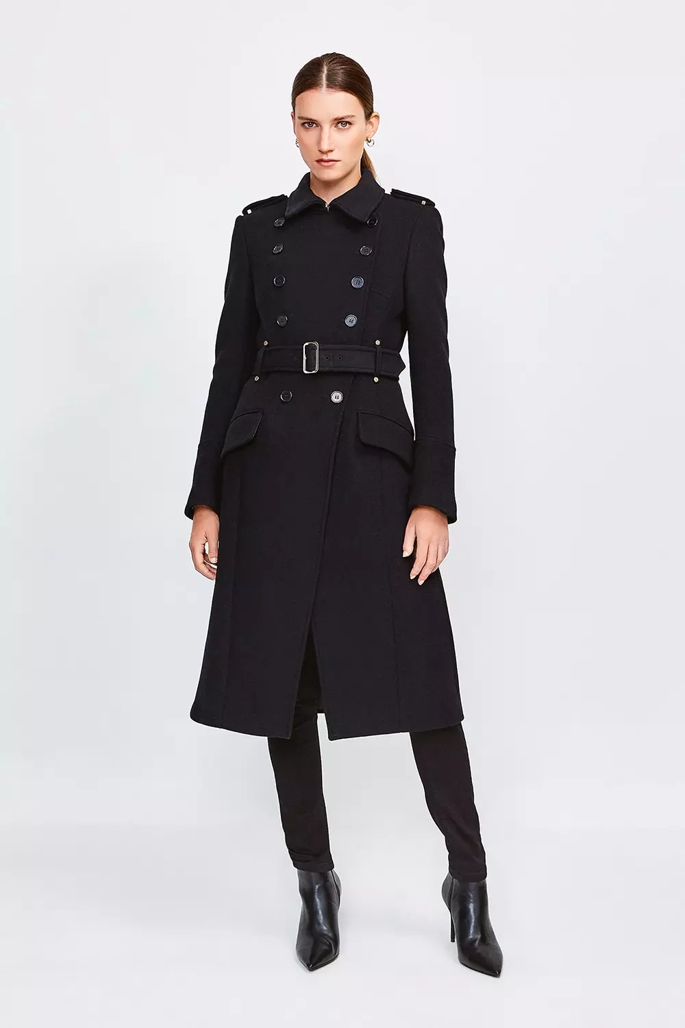 Italian Wool Blend Military Button Coat