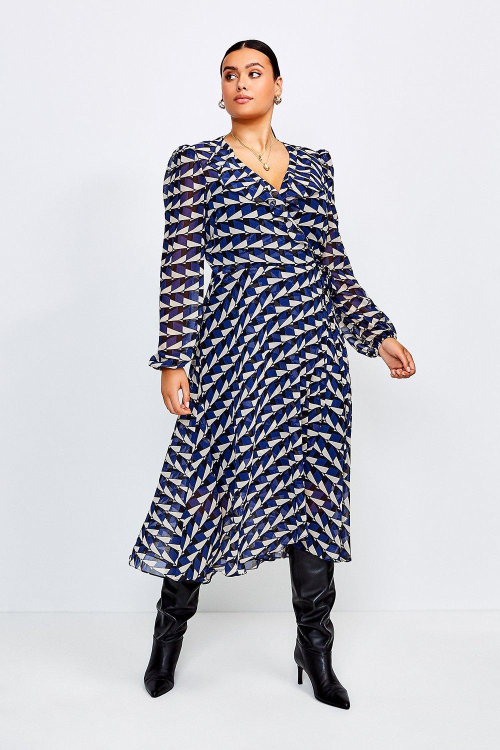 Curve Geo Print Wrap Dress | Karen Millen