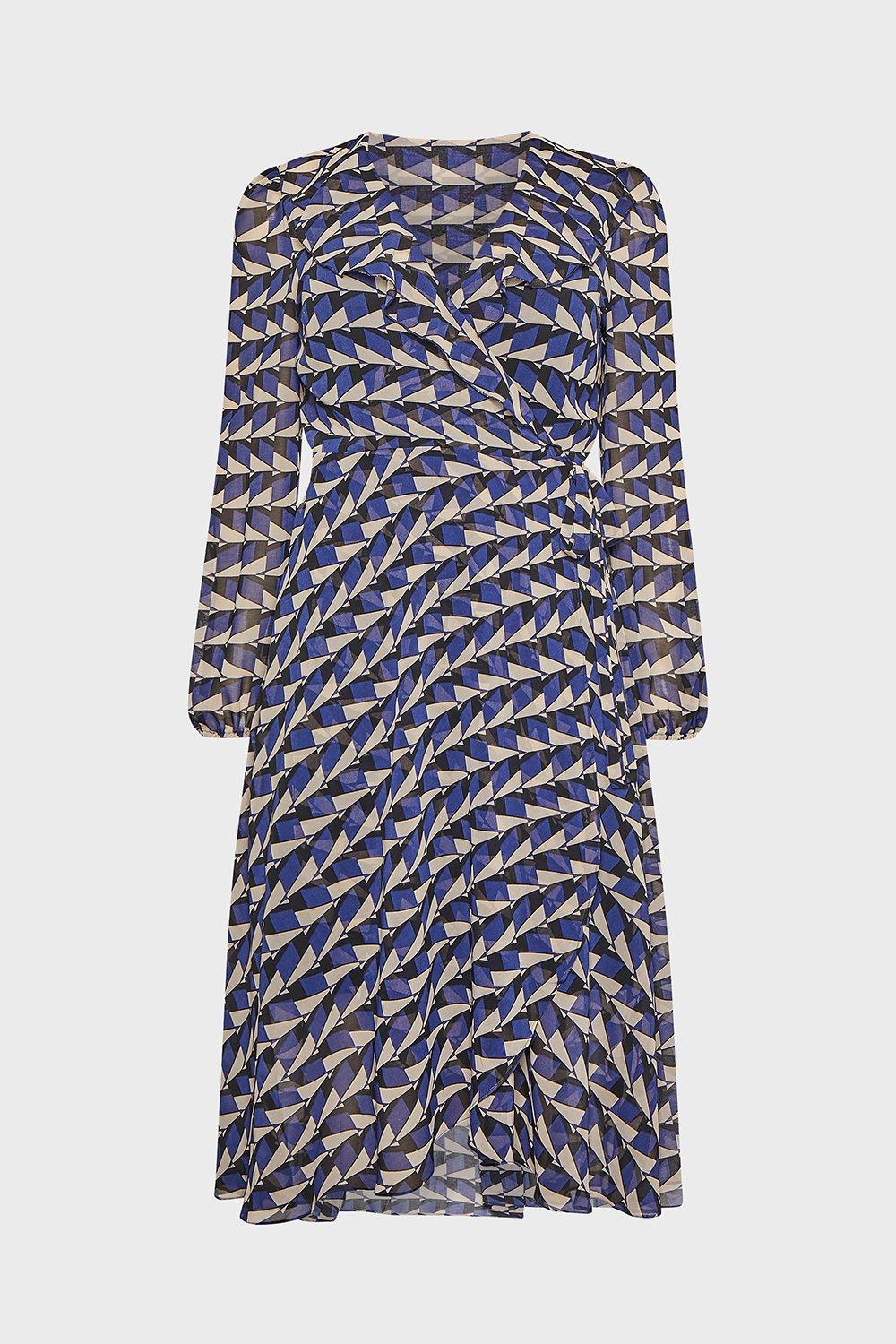 geo print wrap dress