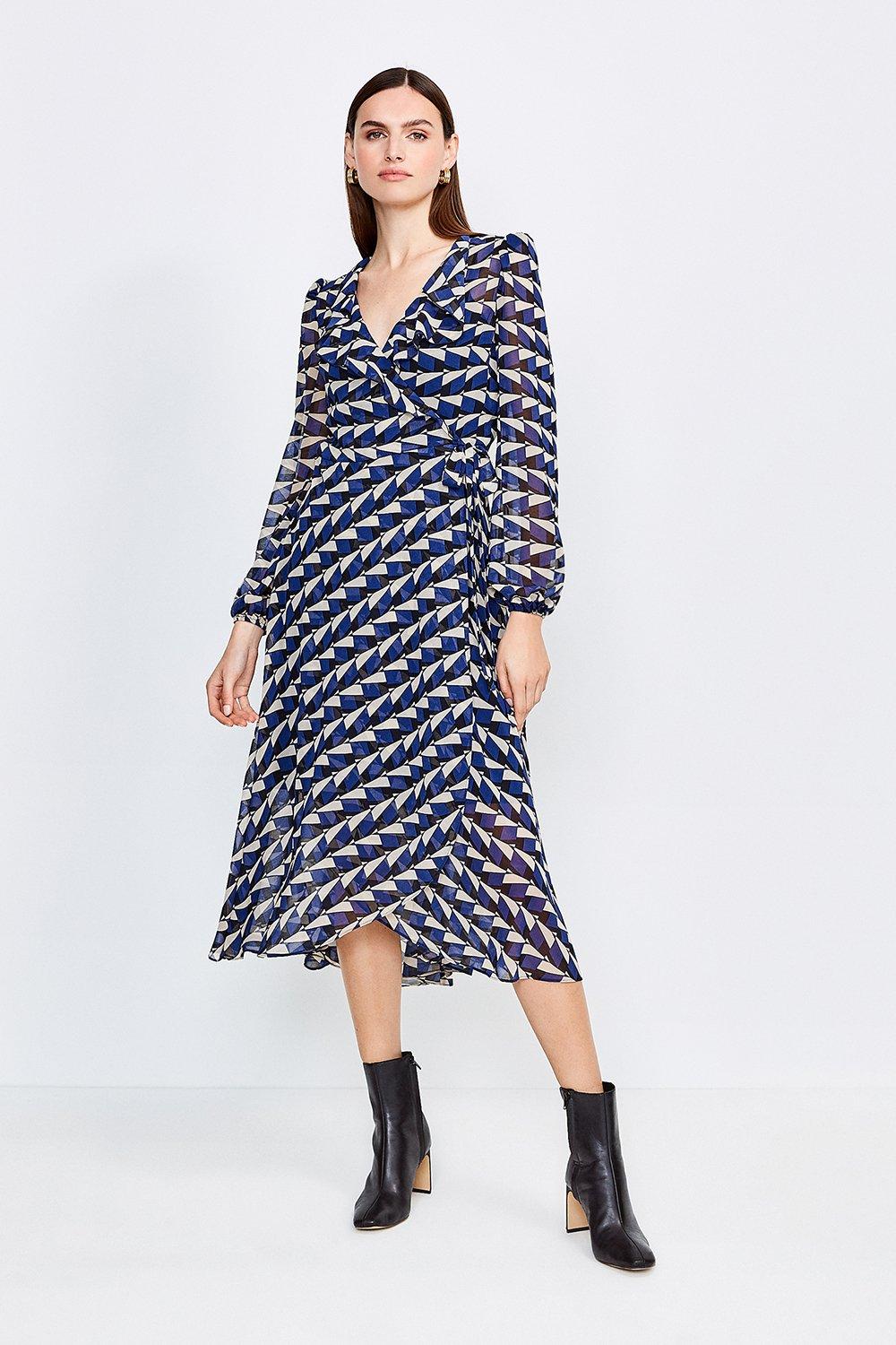 geo print wrap dress