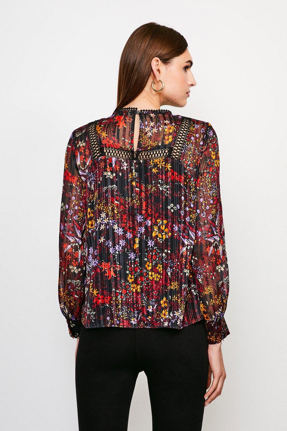 floral printed lace sweater