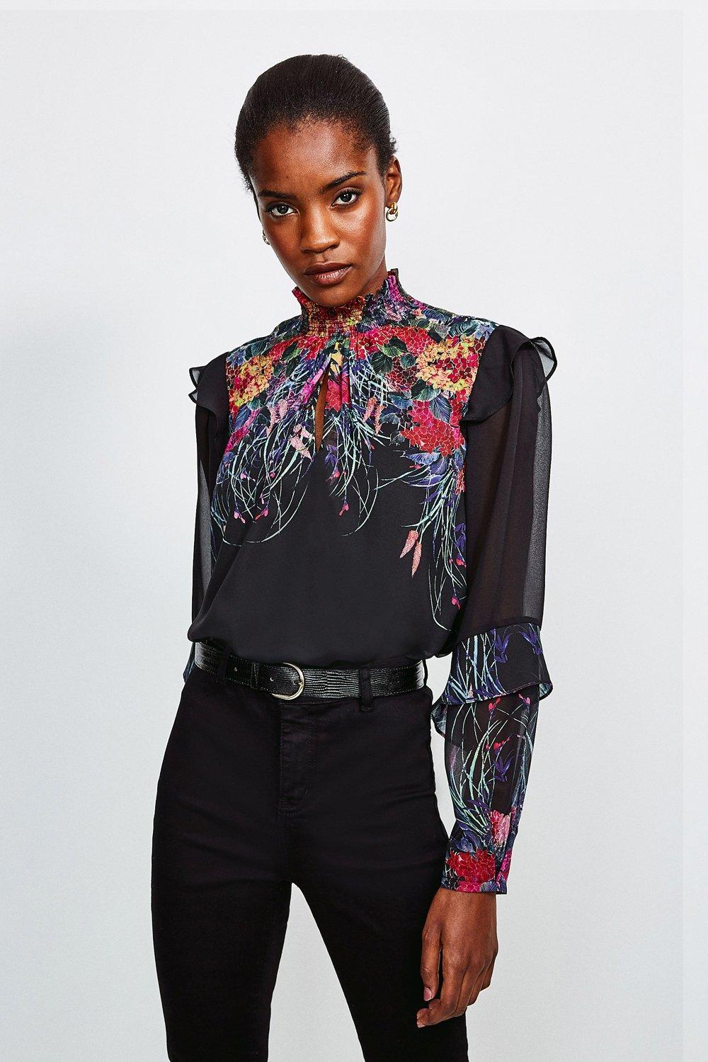 Bold Floral High Neck Blouse | Karen Millen