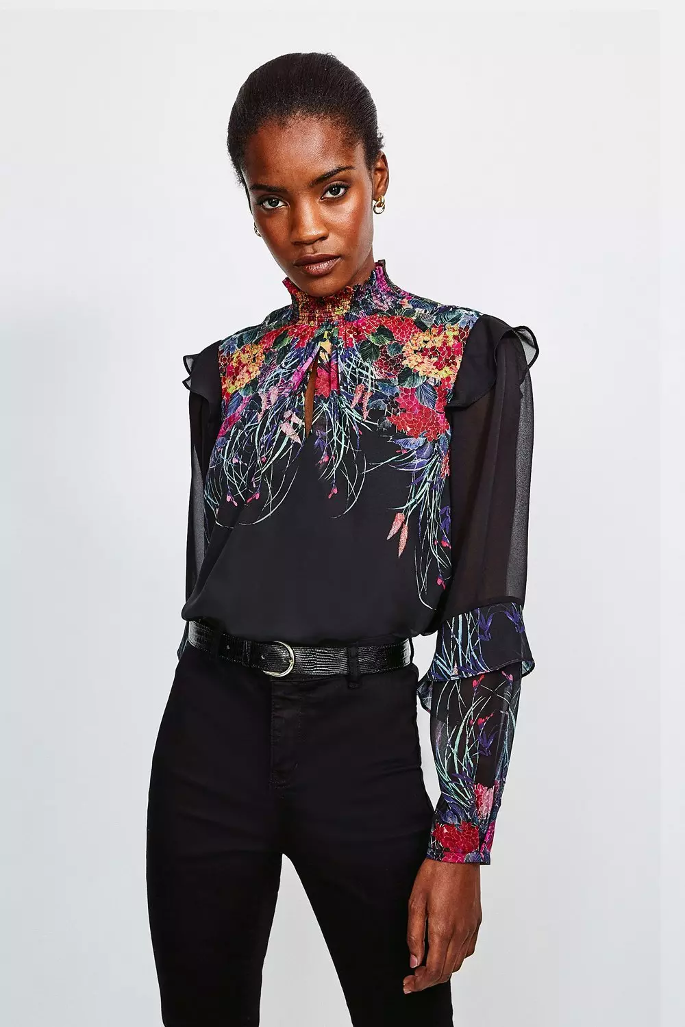 Bold Floral High Neck Blouse Karen Millen