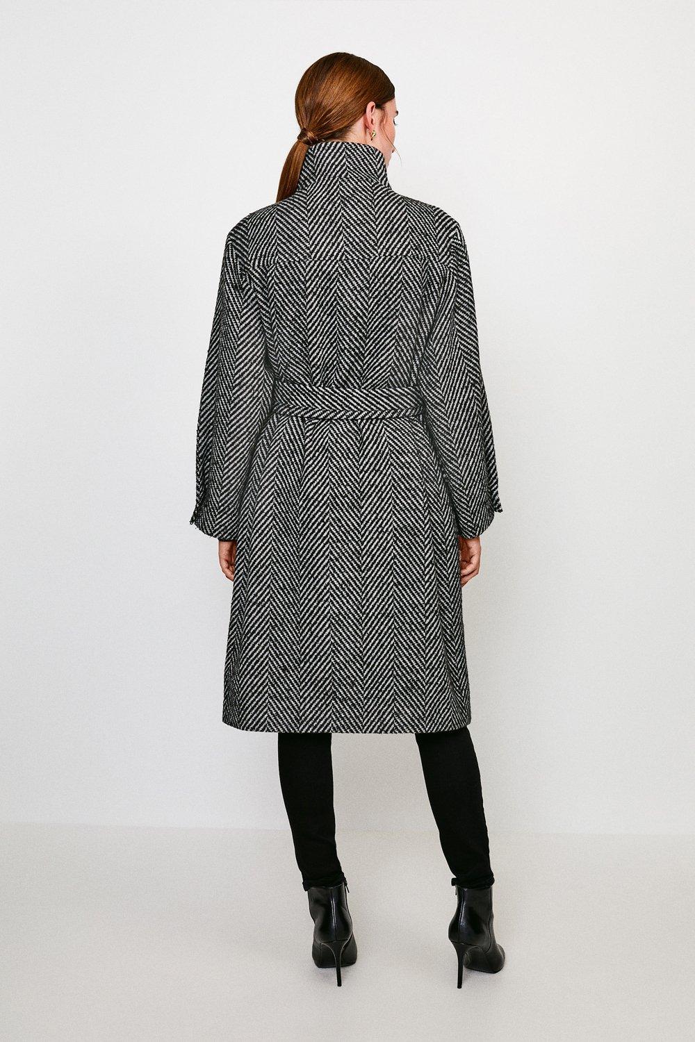 belted funnel neck coat