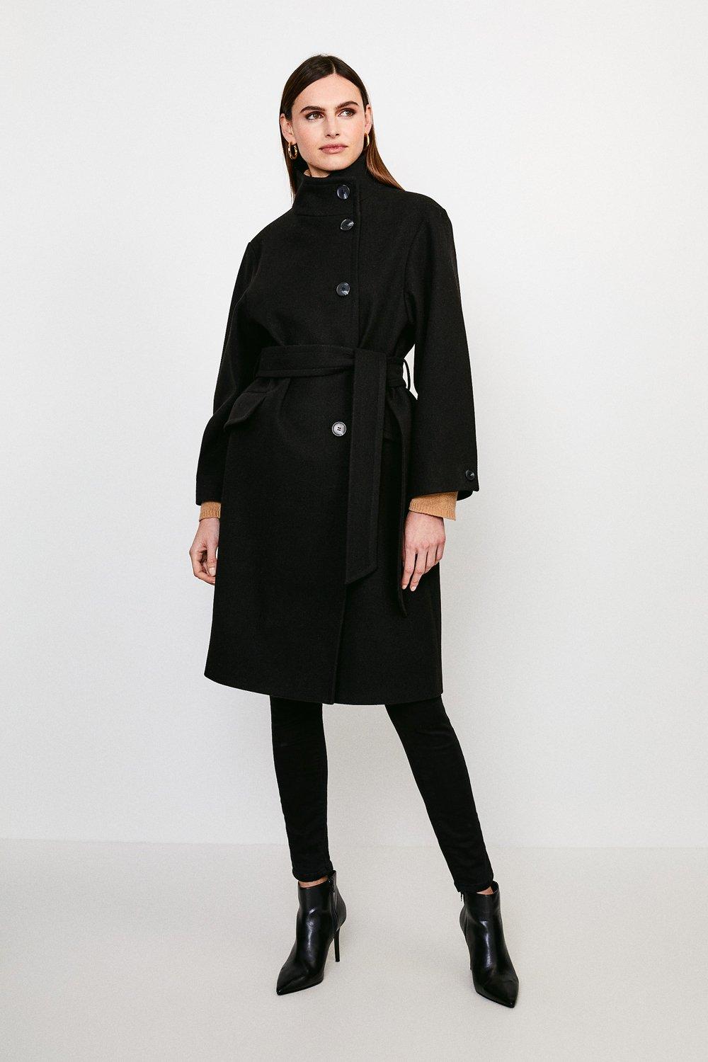 Belted Funnel Neck Coat | Karen Millen