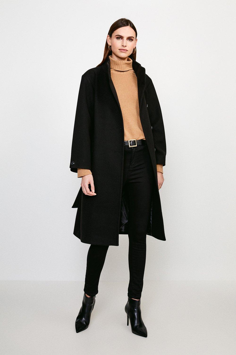 black belted funnel coat