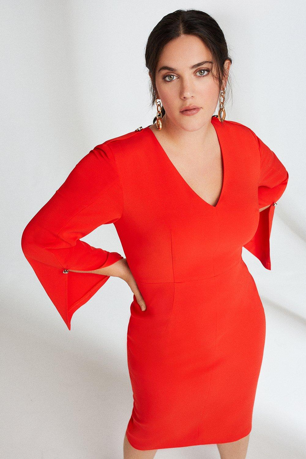 red pencil dress with sleeves