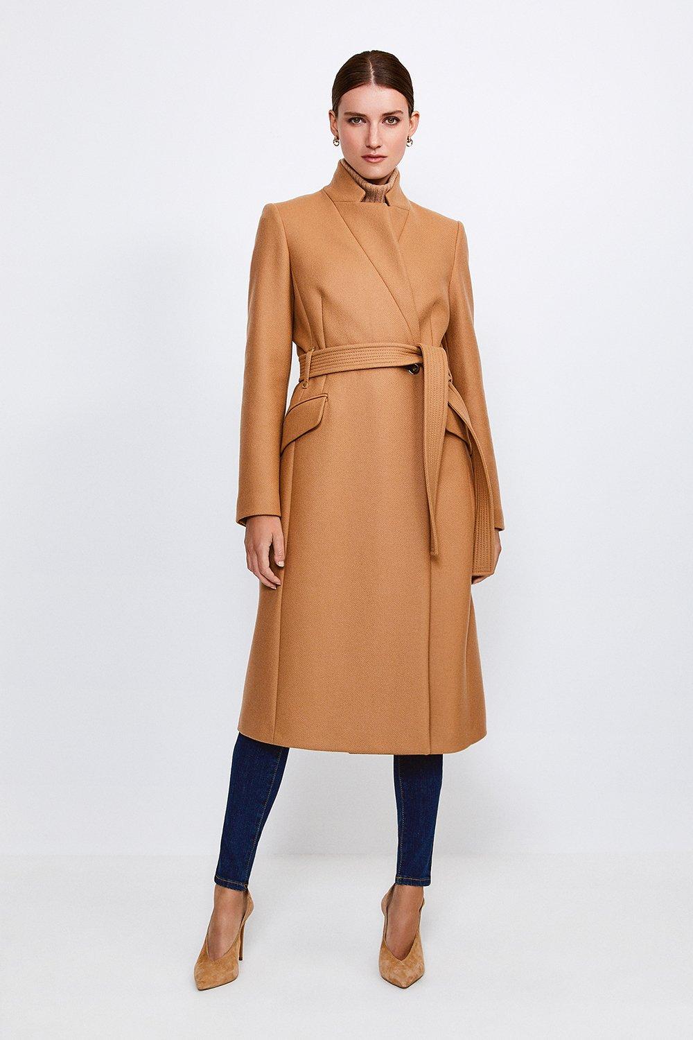 karen millen wool wrap camel coat