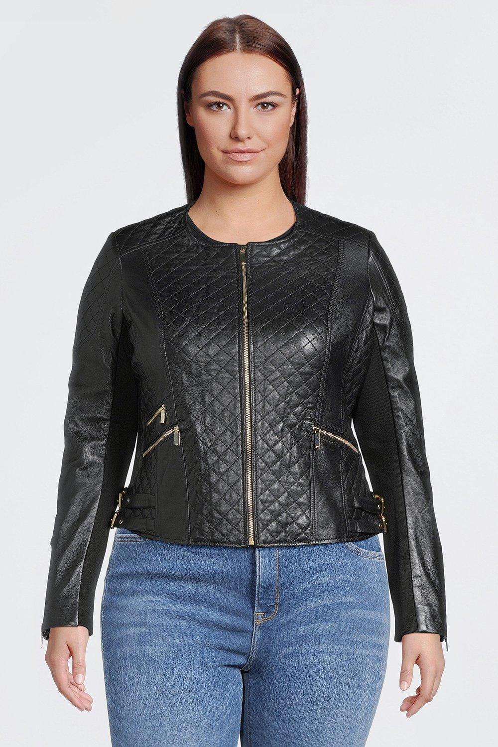 Plus Size Leather Quilted Jacket | Karen