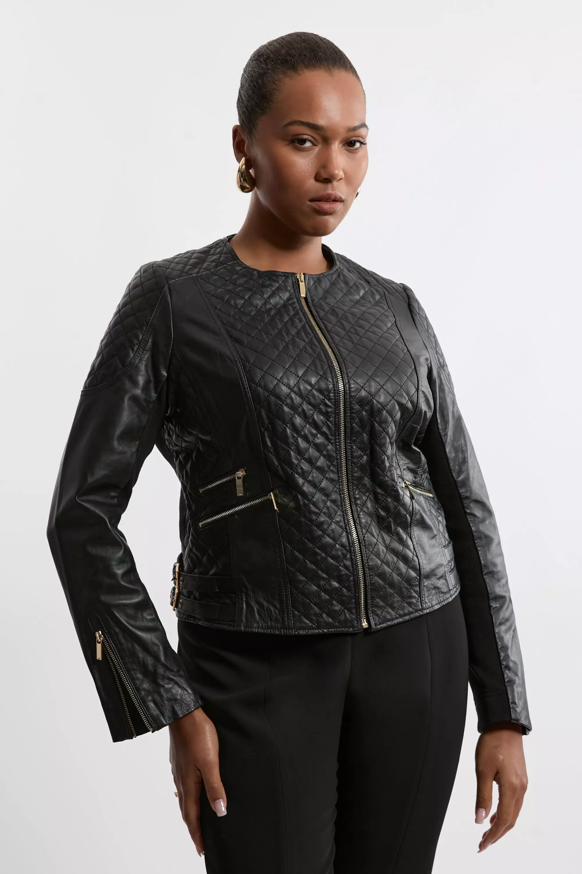 Plus Size Leather Quilted Jacket