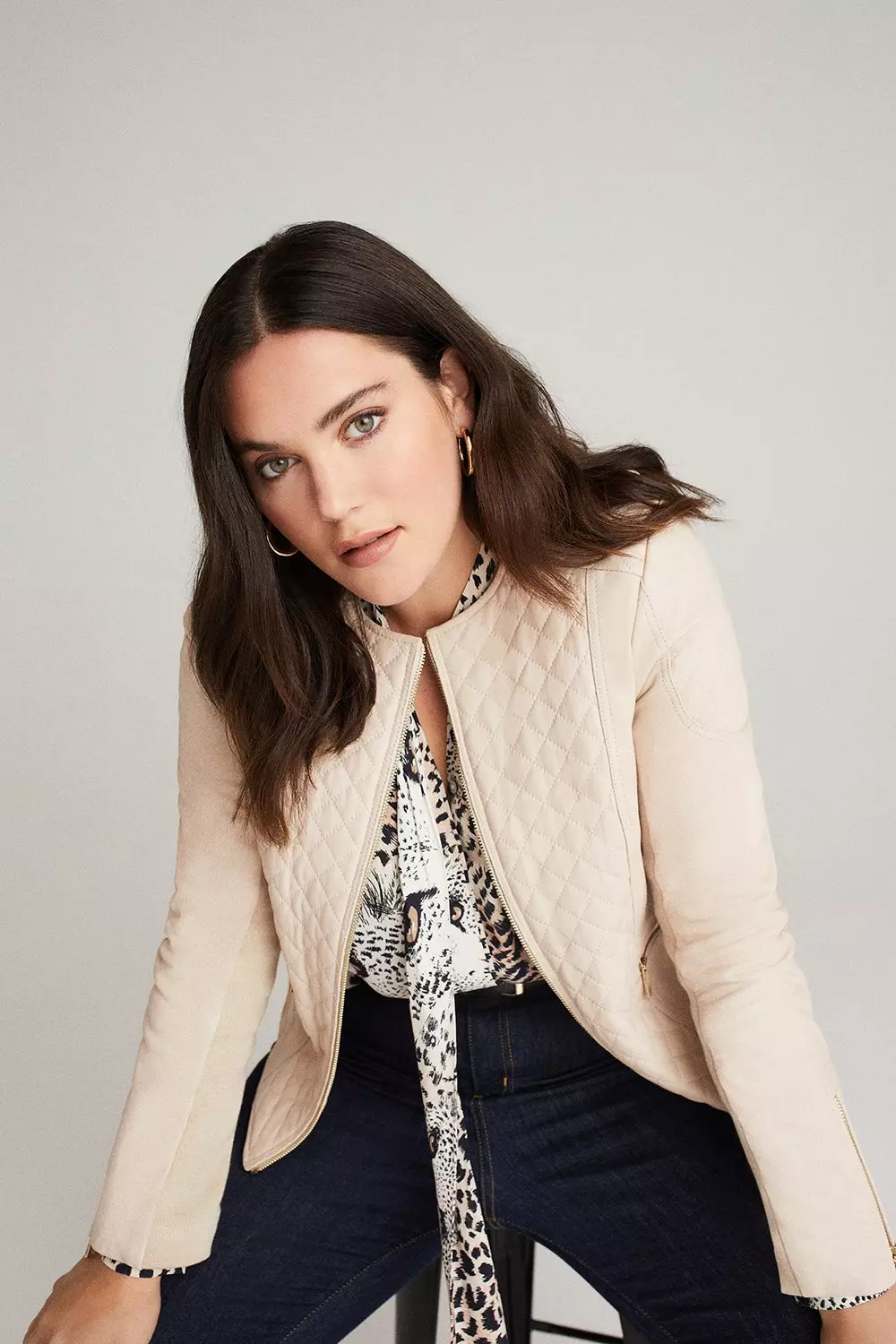 Petite Leather Quilted Moto Jacket | Karen Millen