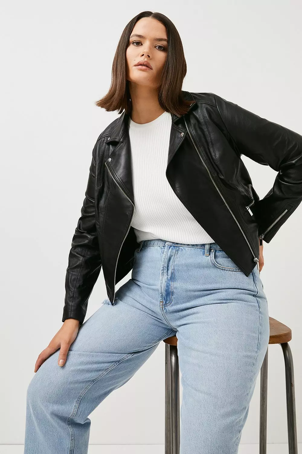 Plus size outlet leather moto jacket