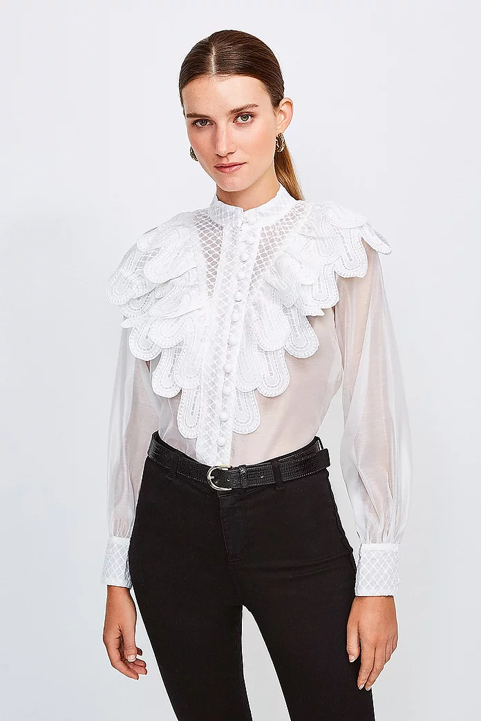 Sheer And Textured Ruffle Blouse