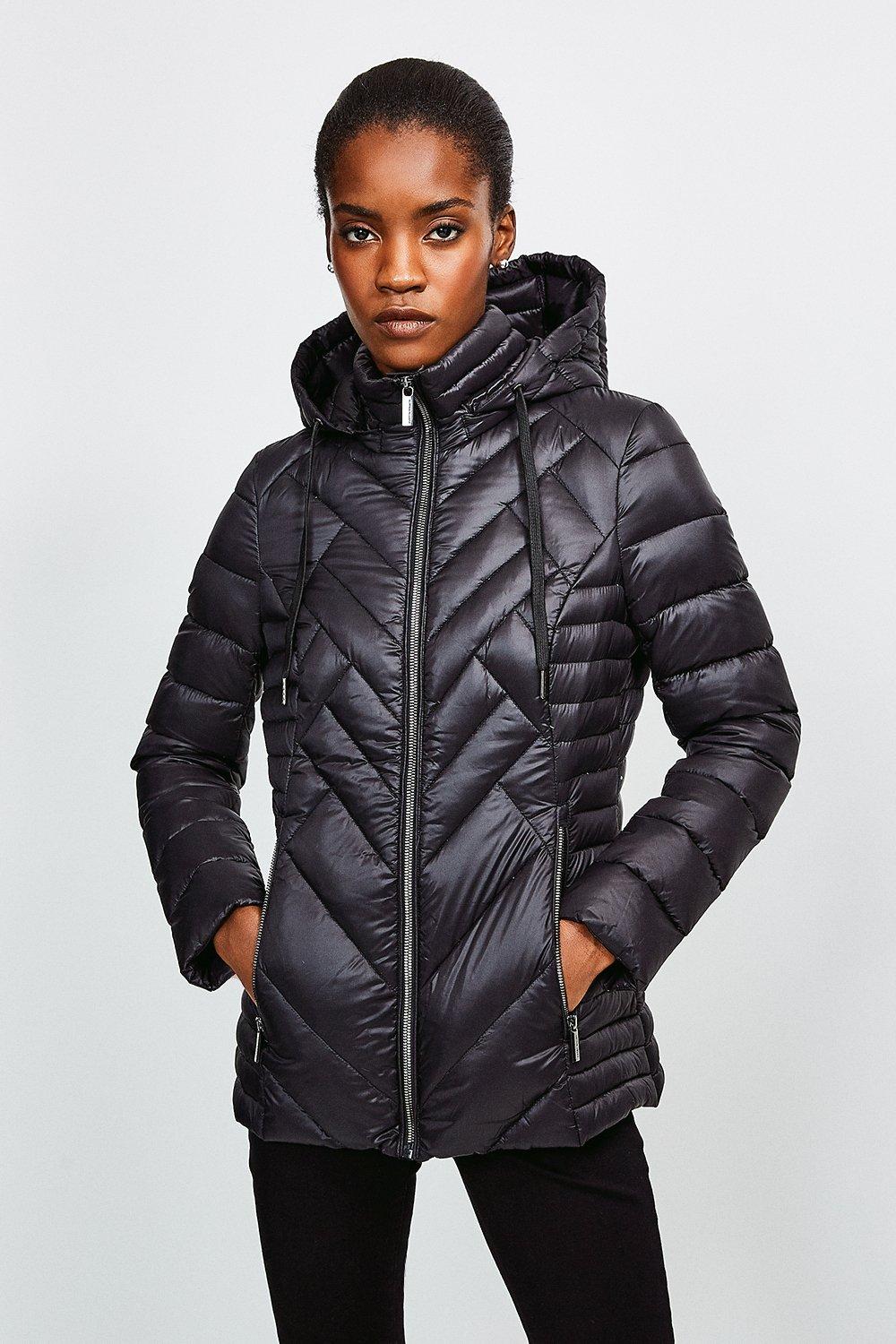 Lightweight Feather Down Packable Padded Jacket | Karen Millen