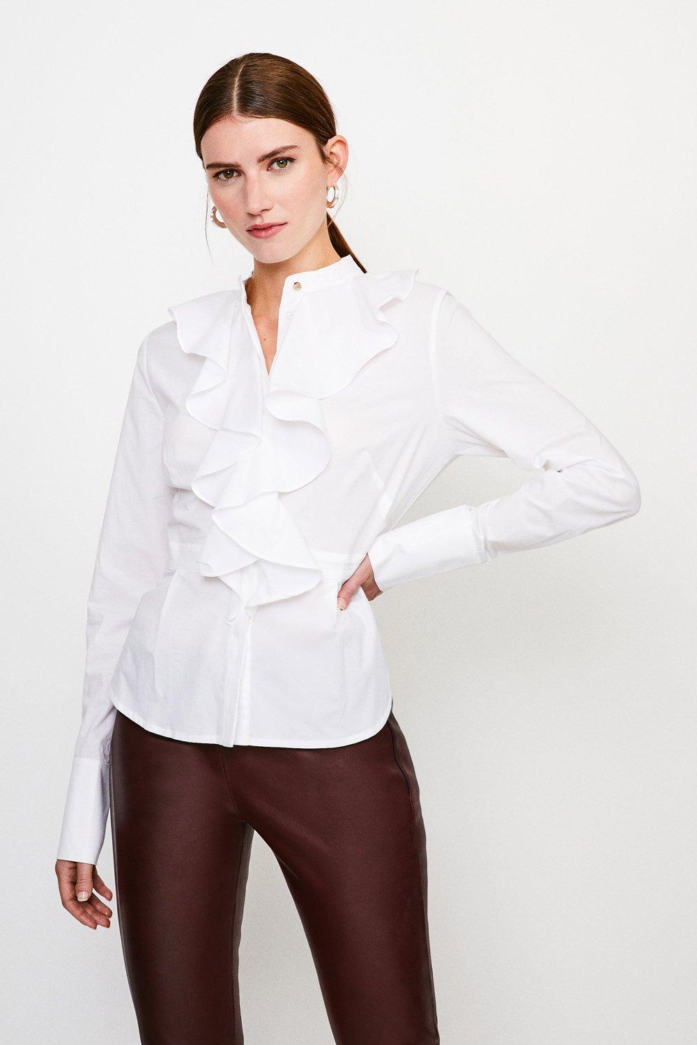 white cotton ruffle shirt