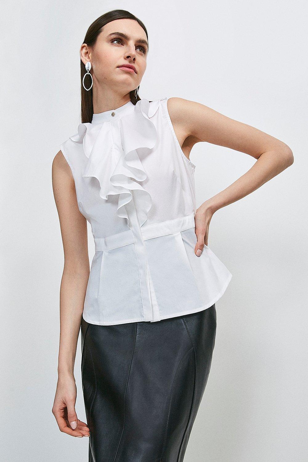 Cotton Ruffle Detail Shirt | Karen Millen