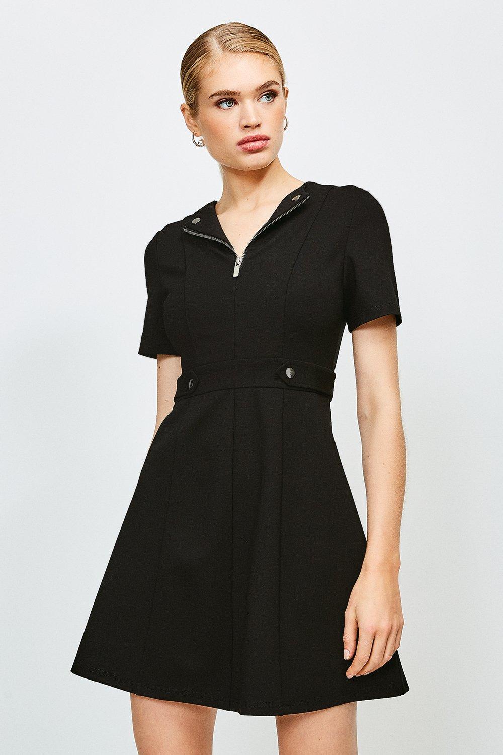 black zip up dress