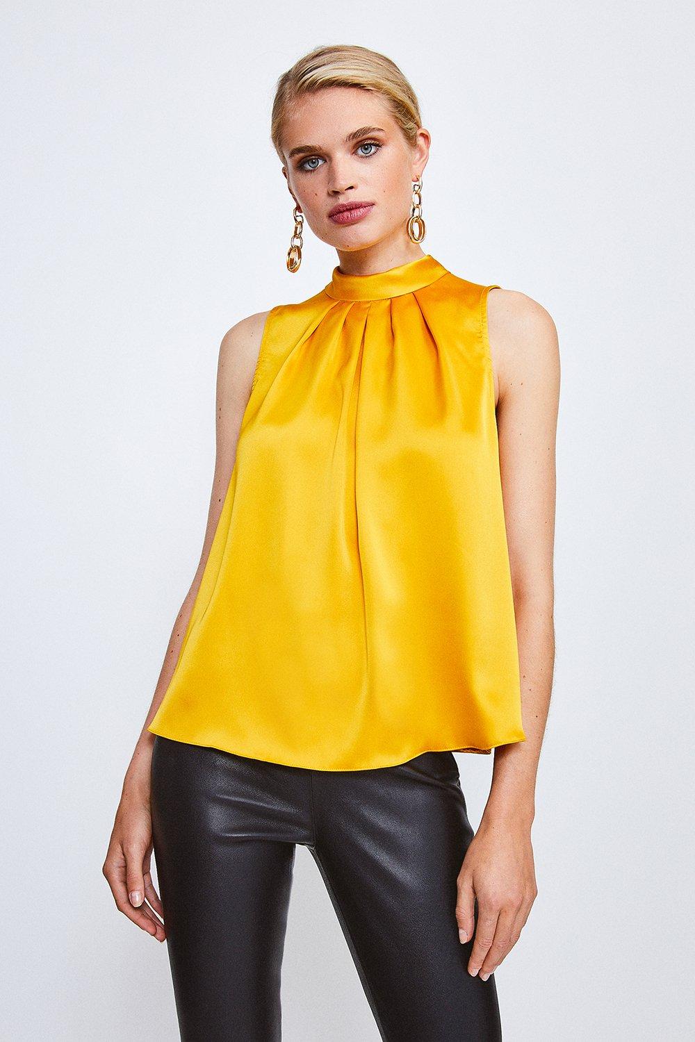 tie neck satin blouse