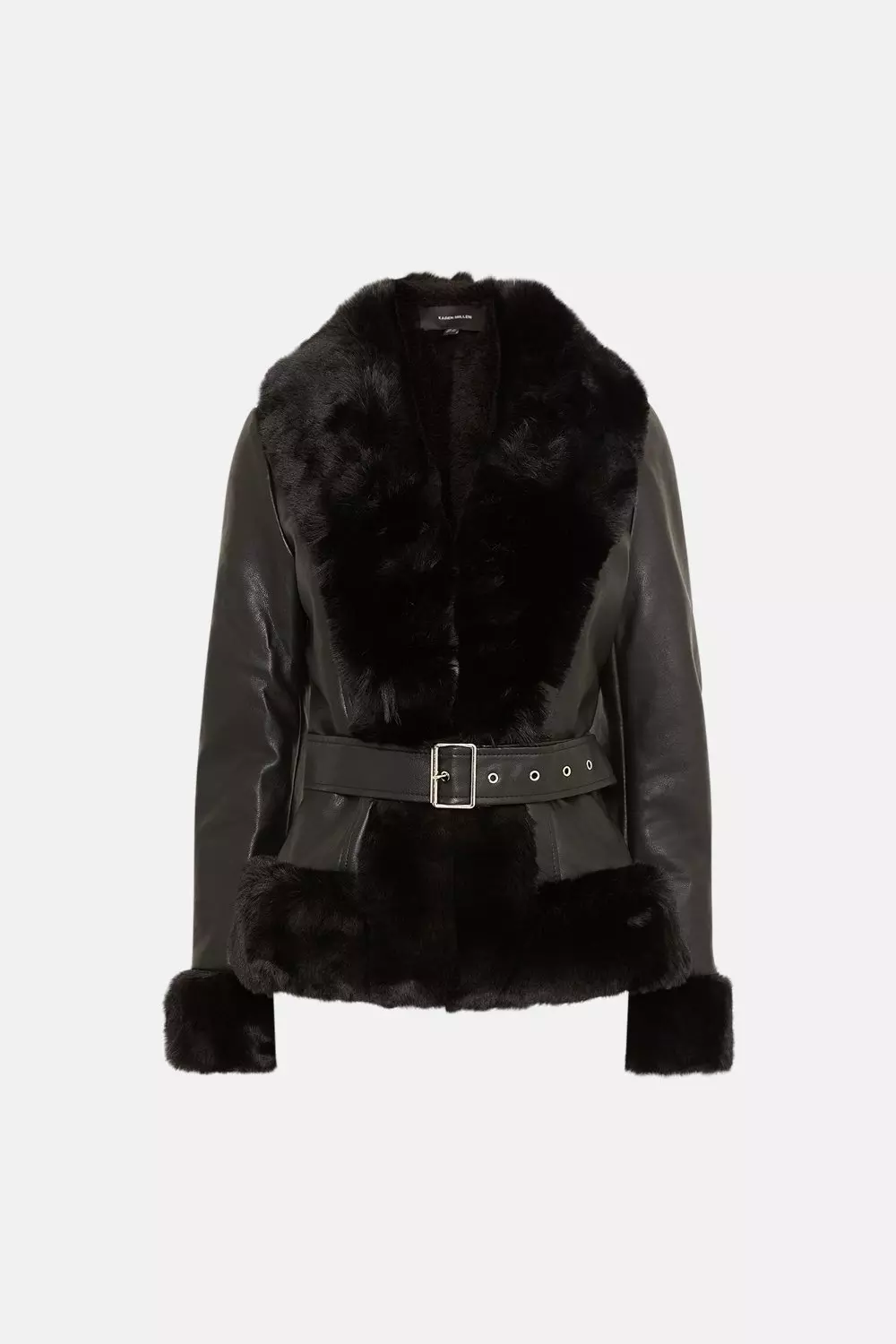 Faux Leather Jacket With Faux Fur Trim Short