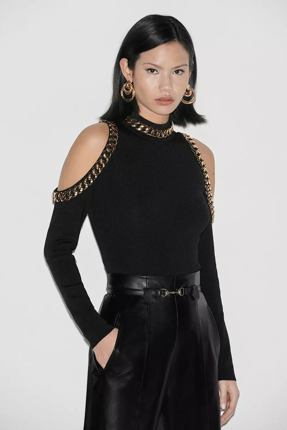 Roll neck best sale cold shoulder jumper