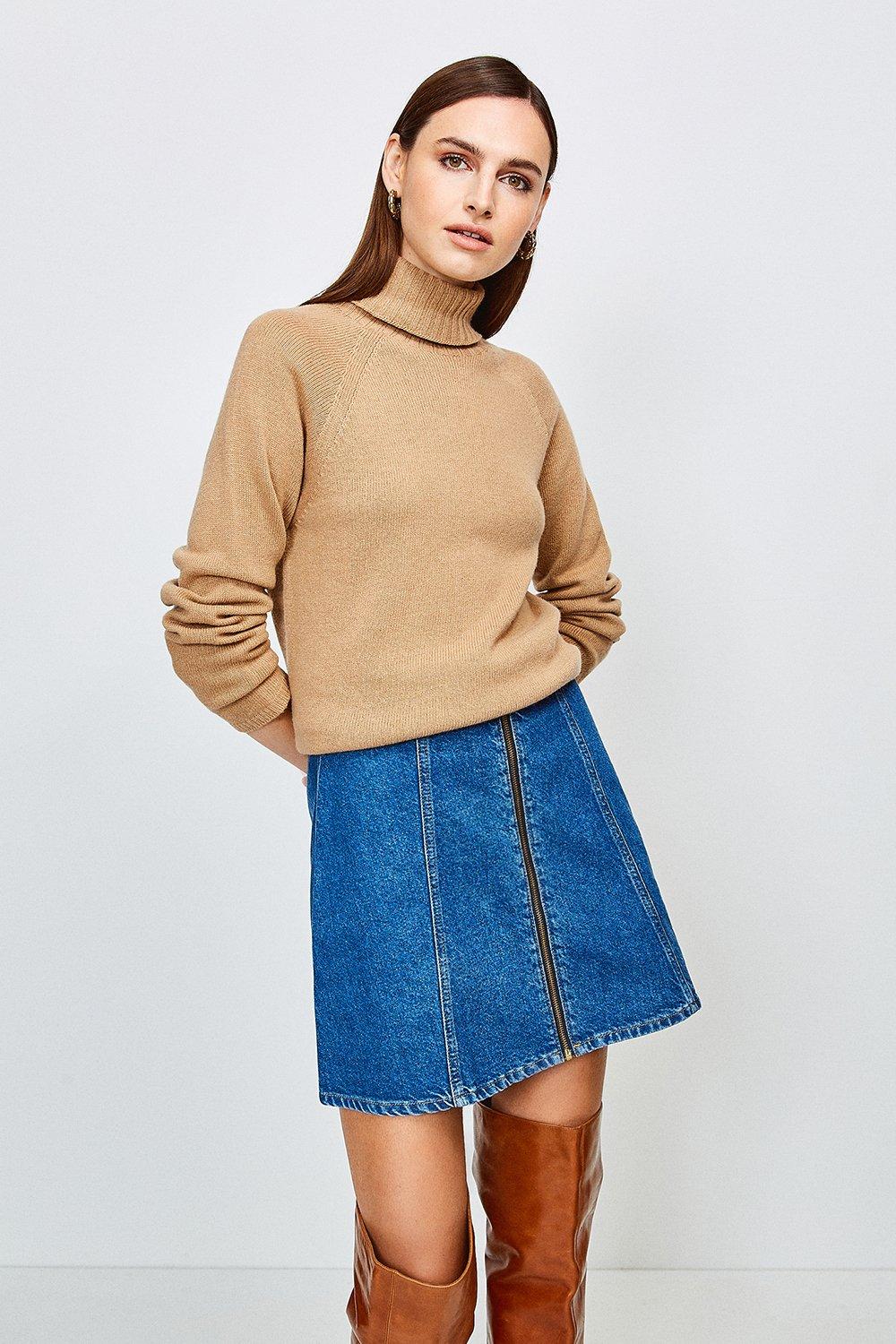 zip front denim mini skirt