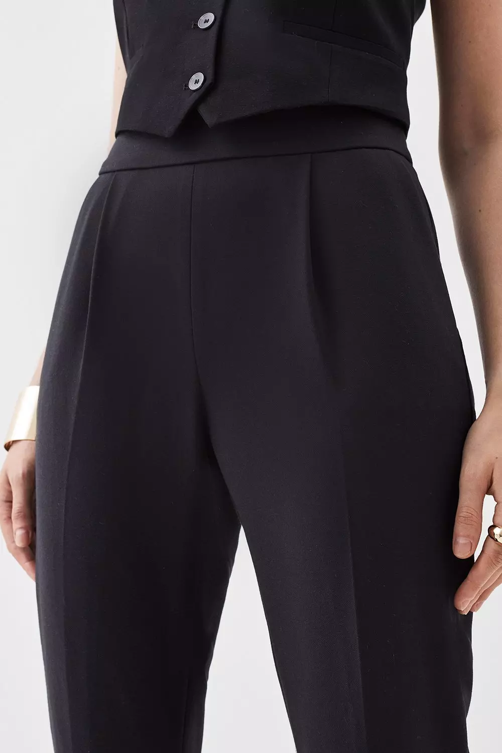 Compact Stretch High Waist Split Hem Pants | Karen Millen