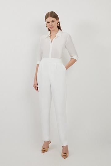 Compact Stretch High Waist Tailored Trousers ivory