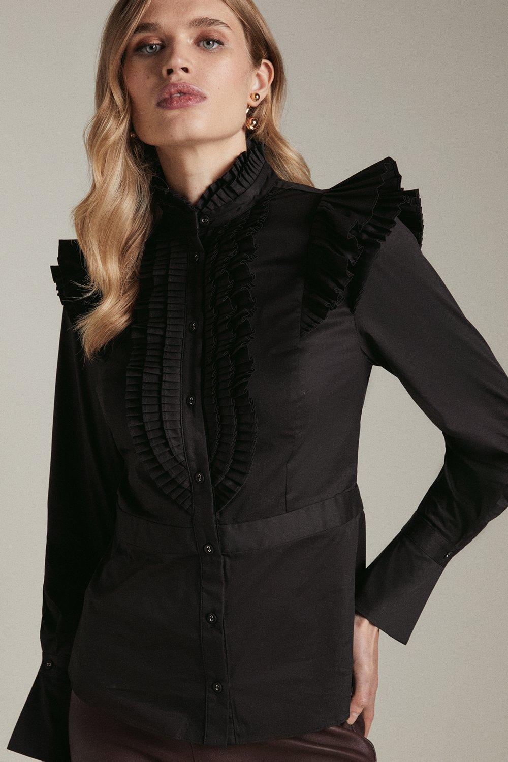 black ruffle shirt