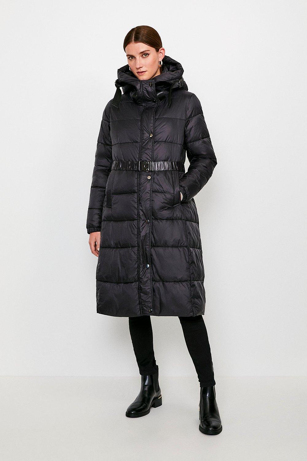 Longline Padded Hooded Coat | Karen Millen