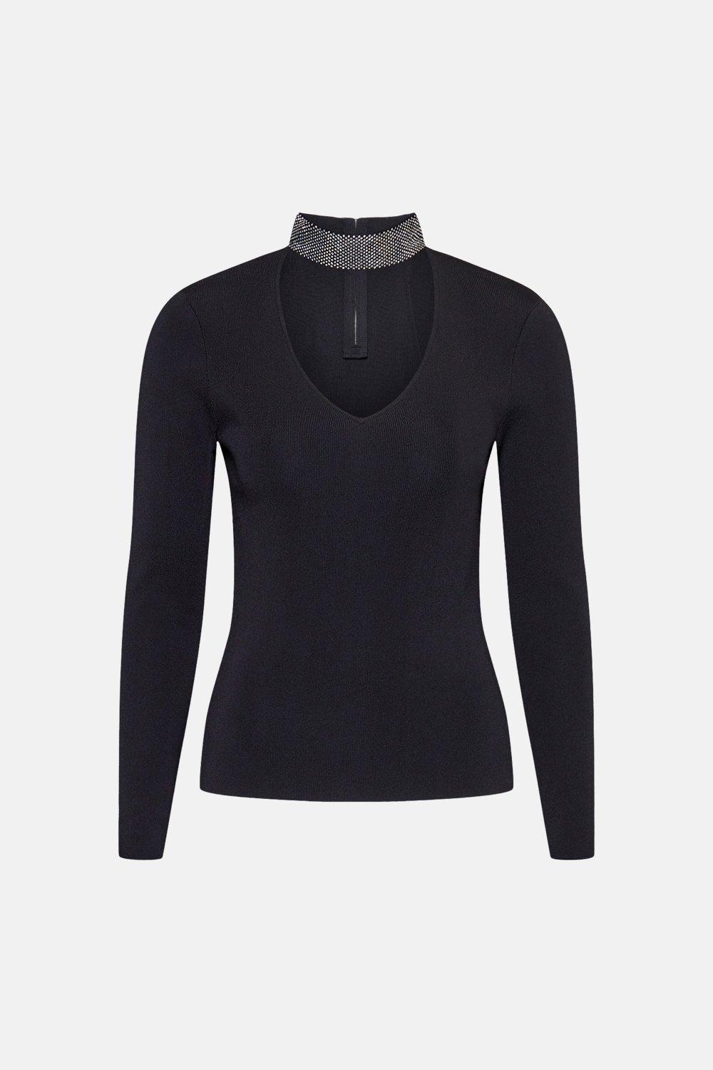 grey jumper with diamante neck