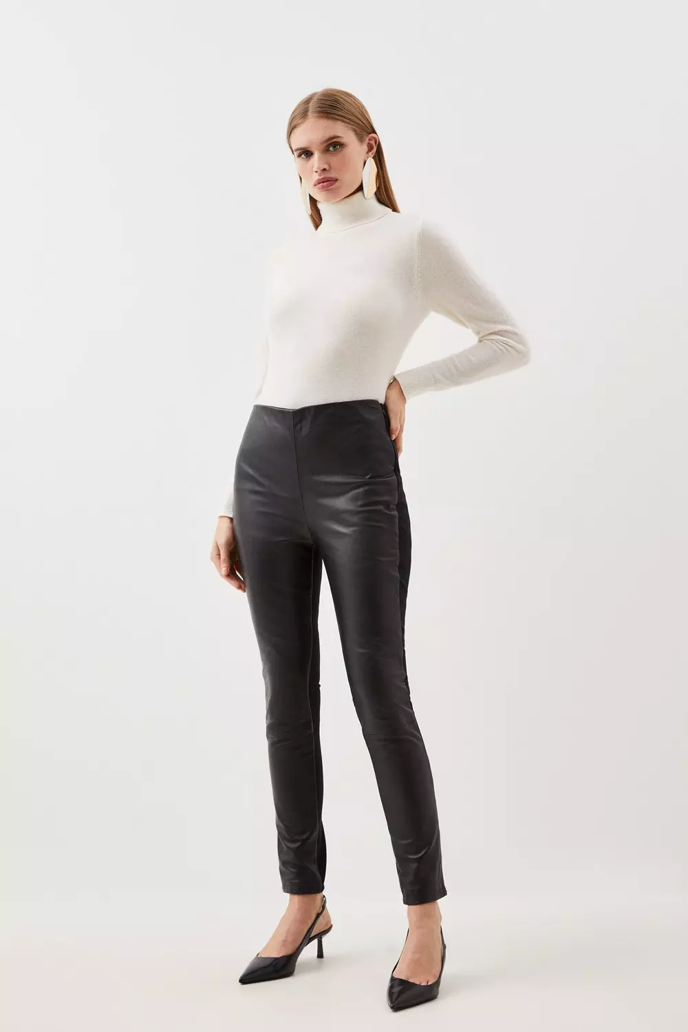 ZARA Woman TROUSERS, HIGH-WAIST FAUX LEATHER LEGGINGS Leather