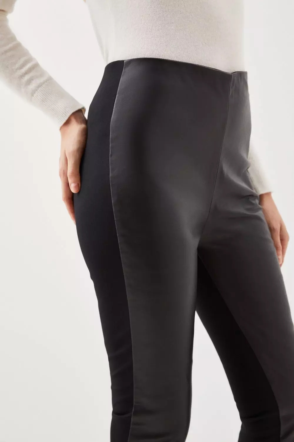 Petite Faux Leather And Ponte Leggings | Karen Millen