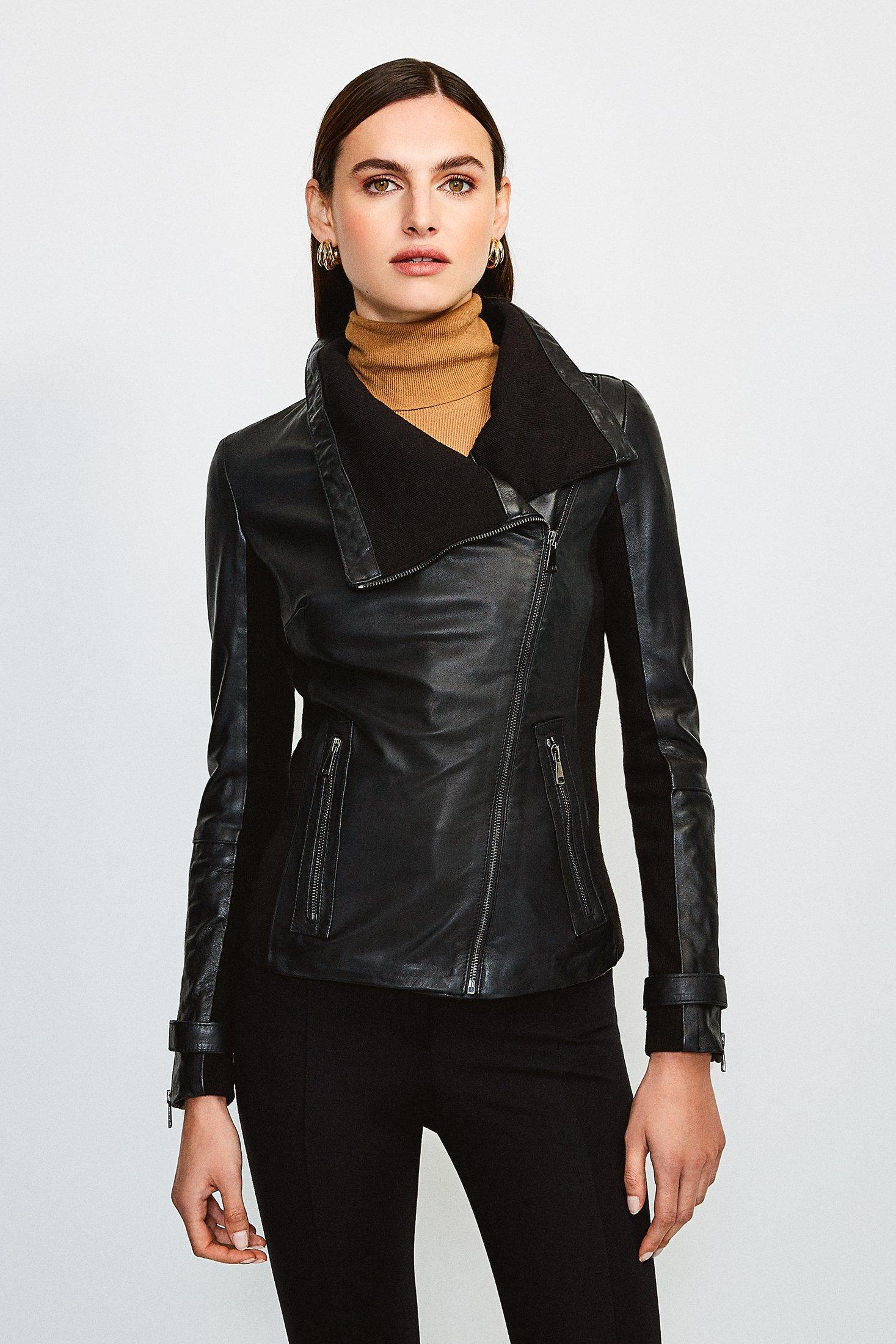 Petite Leather Quilted Moto Jacket | Karen Millen