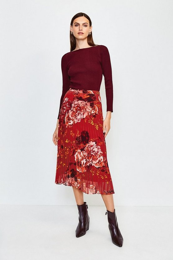Floral Print Midi Pleated Skirt | Karen Millen