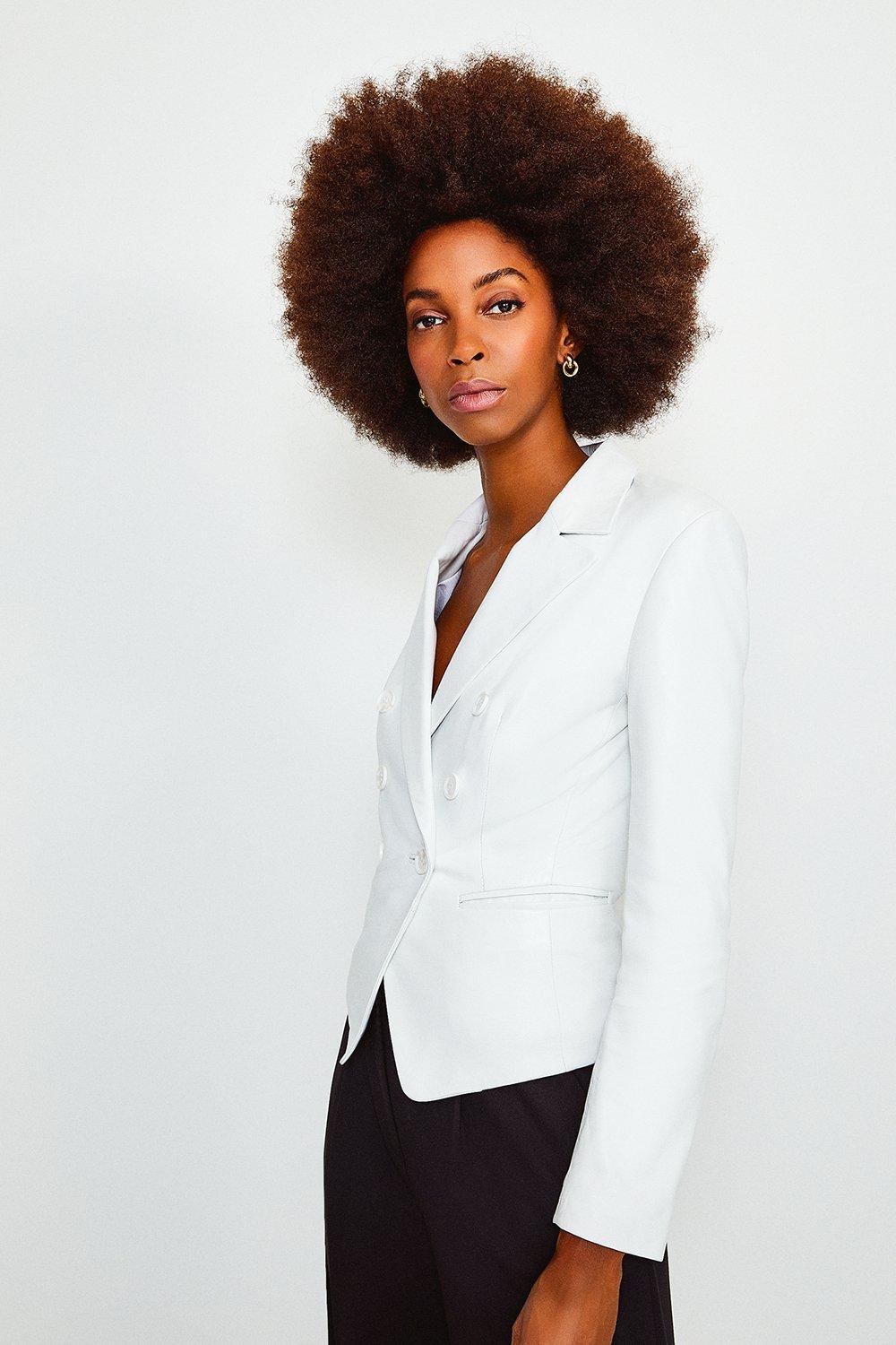 white leather blazer