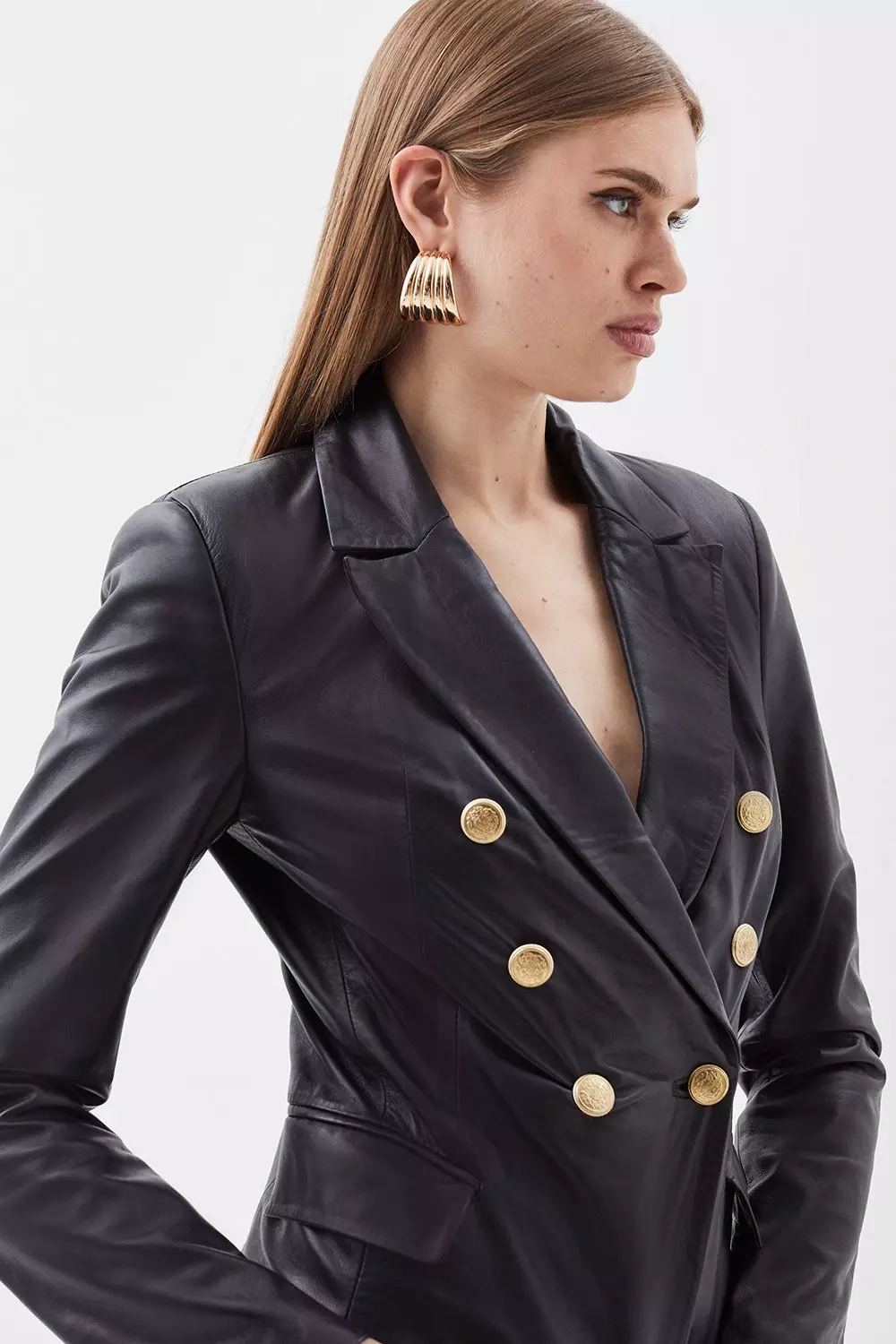 Leather jacket shop gold buttons