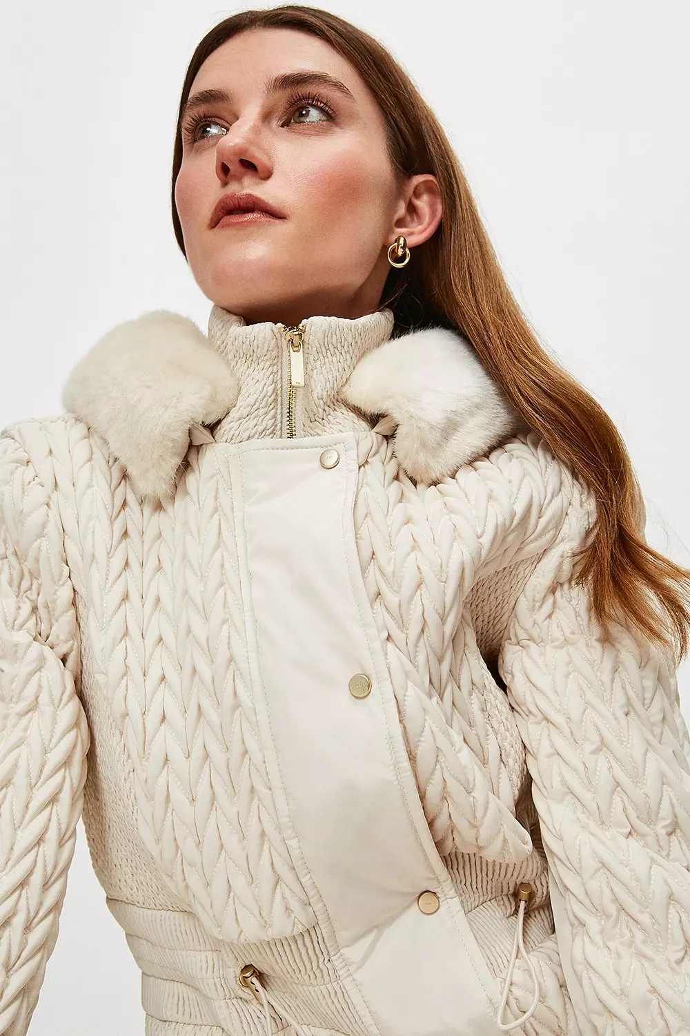 Karen millen padded coat with fur trim sale