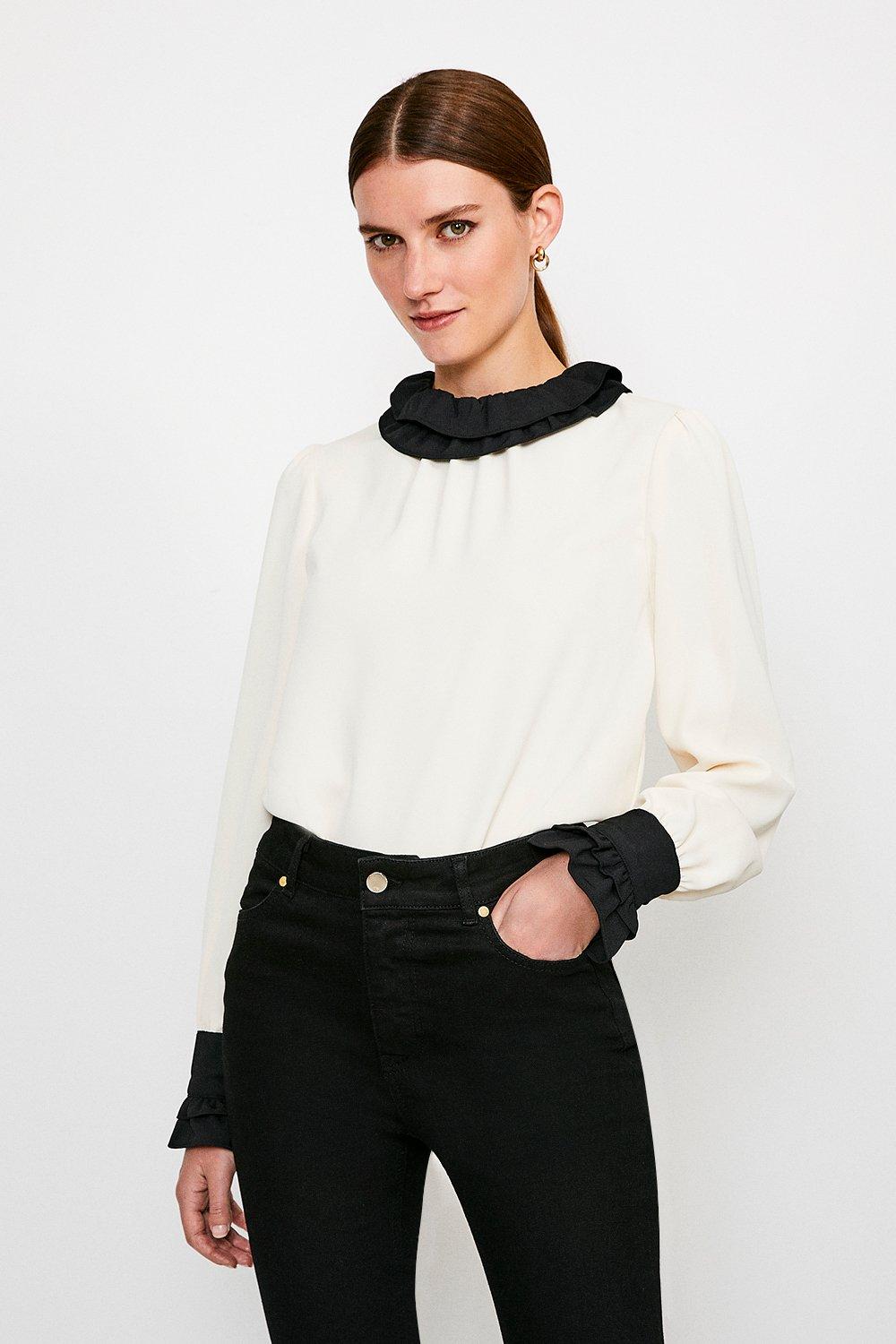 blouse with frill collar