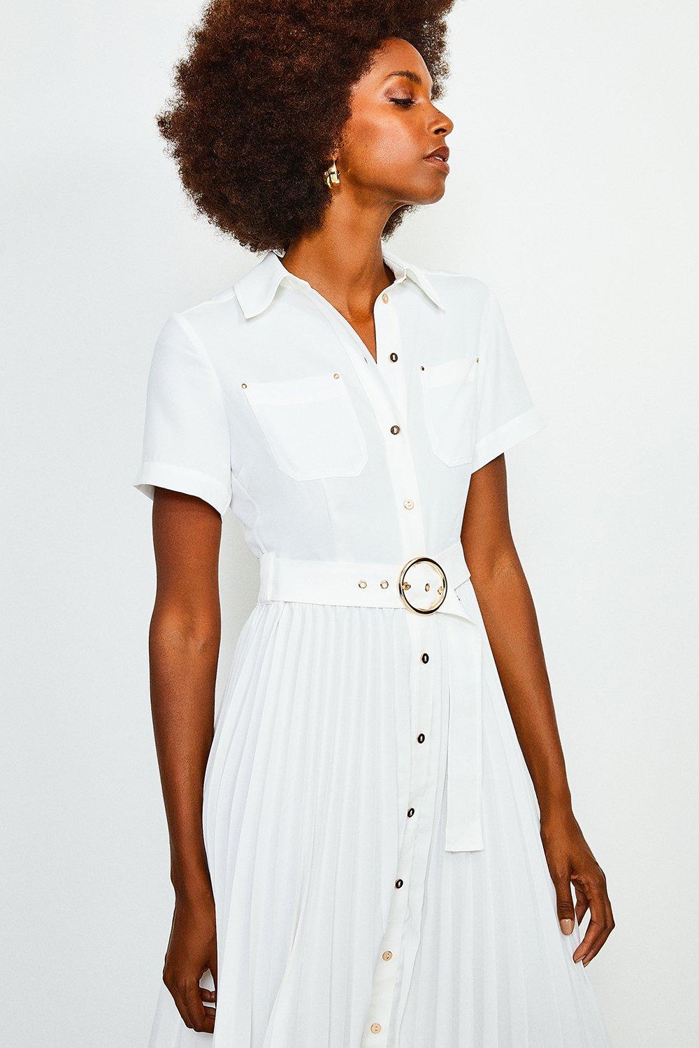 karen millen pleated midi shirt dress